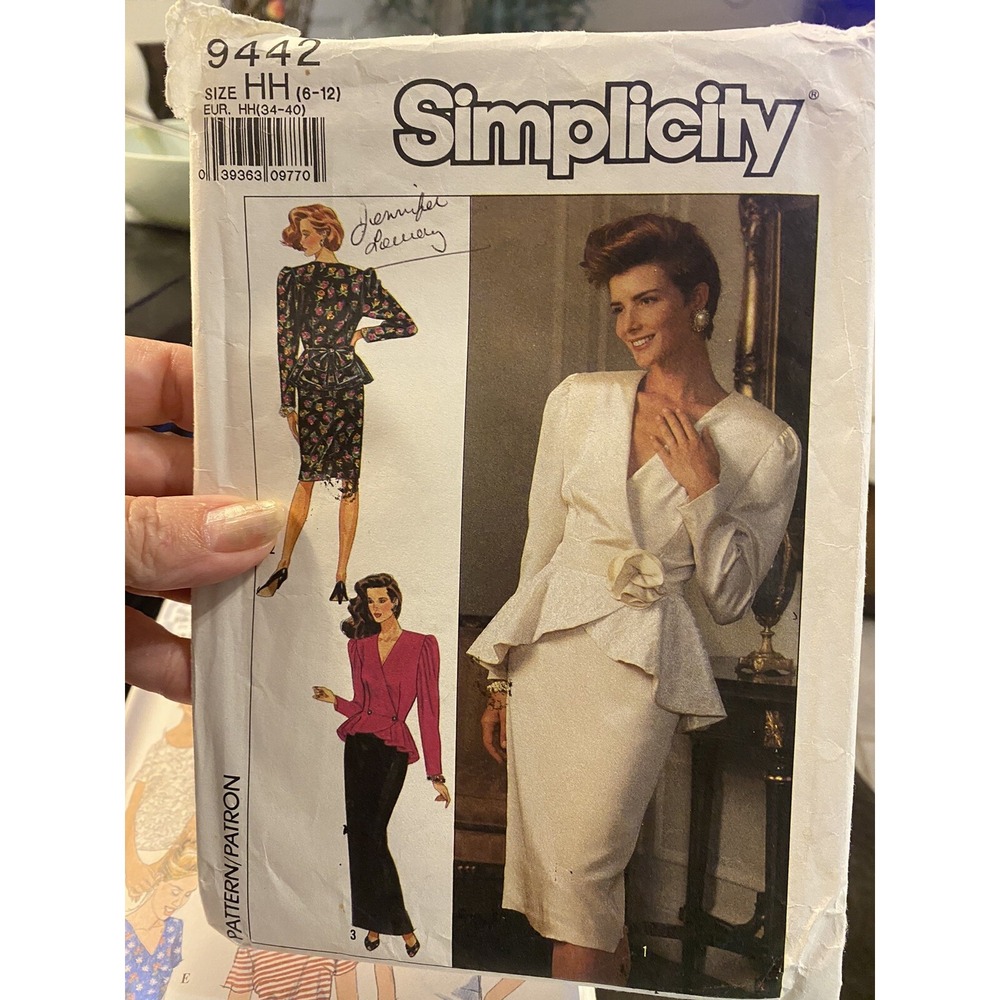 Vintage 1989 Simplicity 9442 Sewing Pattern Size 6-12 Peplum Jacket Skirt Cut